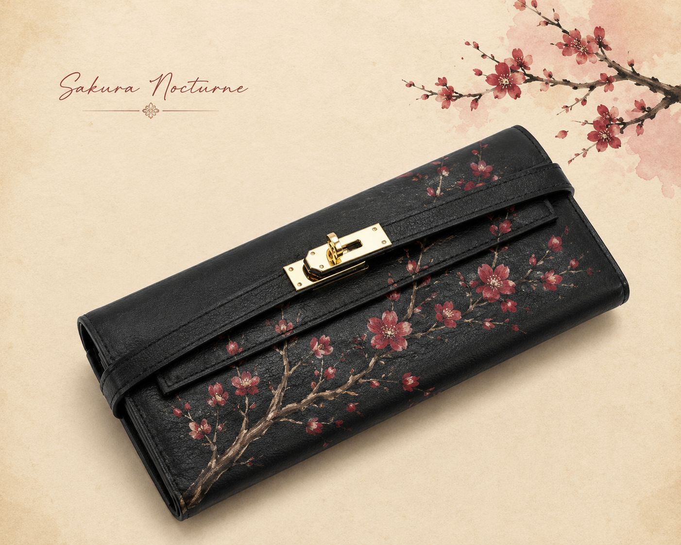 Portofel pictat manual – SAKURA RED