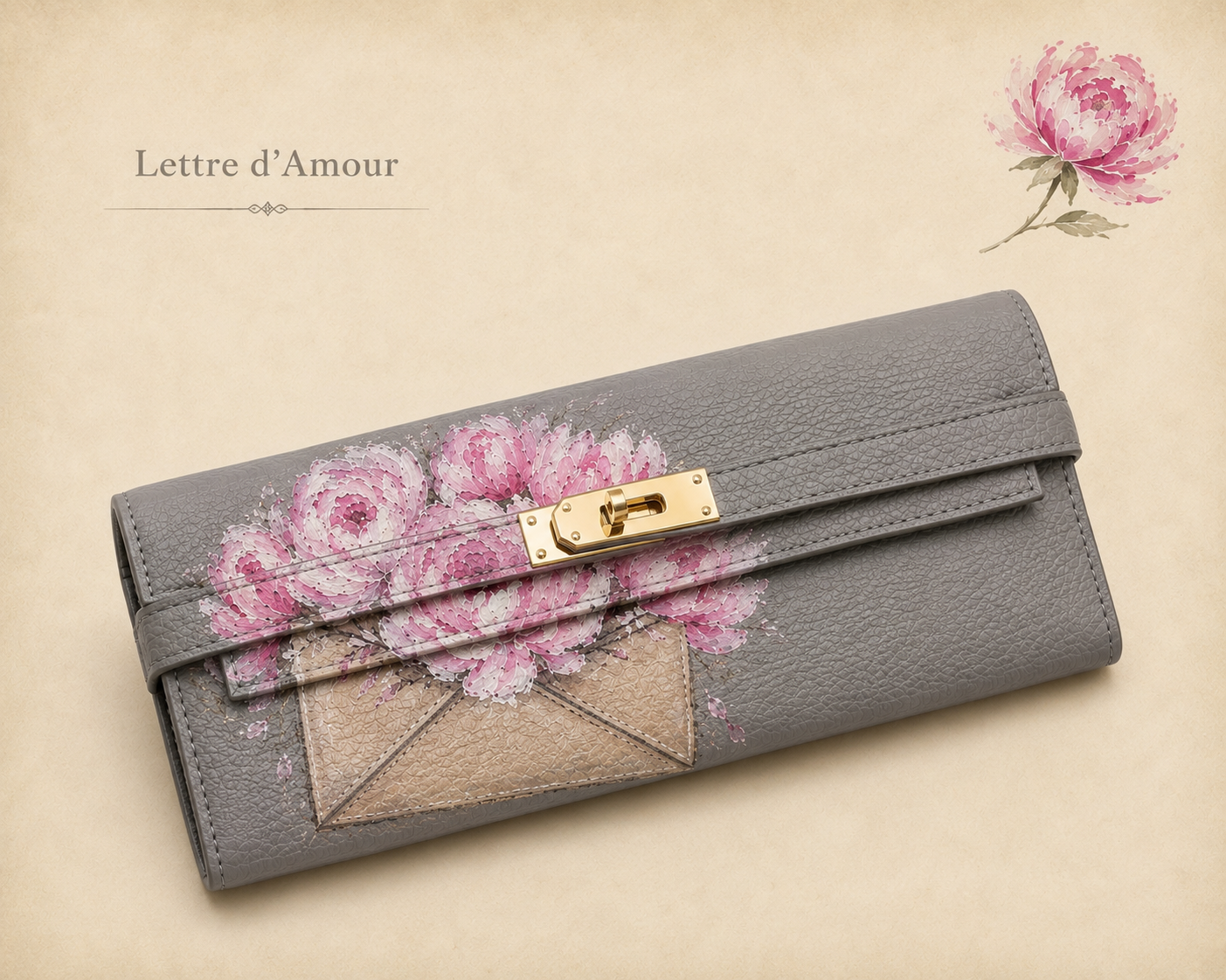 Portofel tip clutch pictat manual – Letter d'Amour