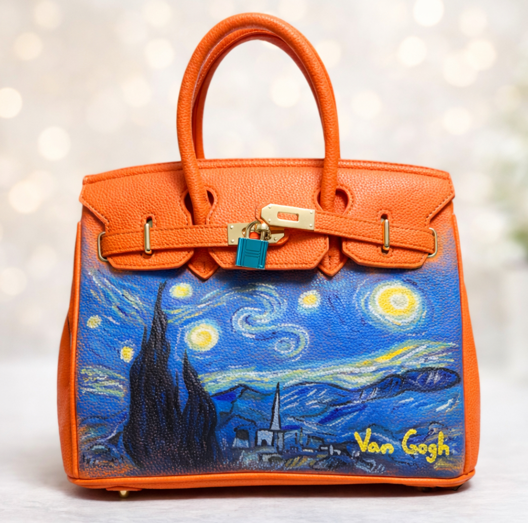 Geantă pictată manual – inspirație Van Gogh („ Clasic Starry Night”)