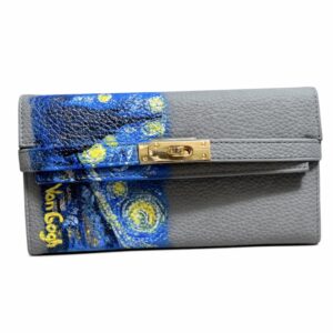 Portofel tip clutch pictat manual – inspirație Van Gogh („Cold Starry Night”)