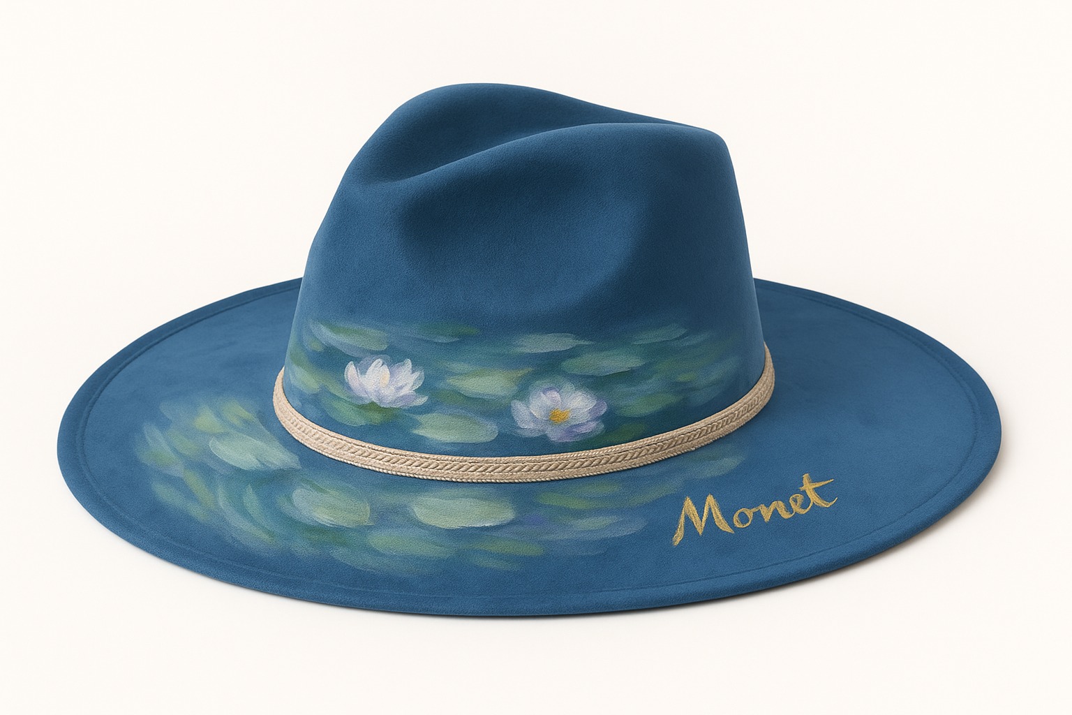 Pălărie pictată manual – „Nuferi” (inspirație Monet)