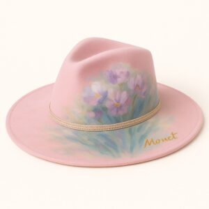 Pălărie pictată manual – „Flori pastel” (inspirație Monet)