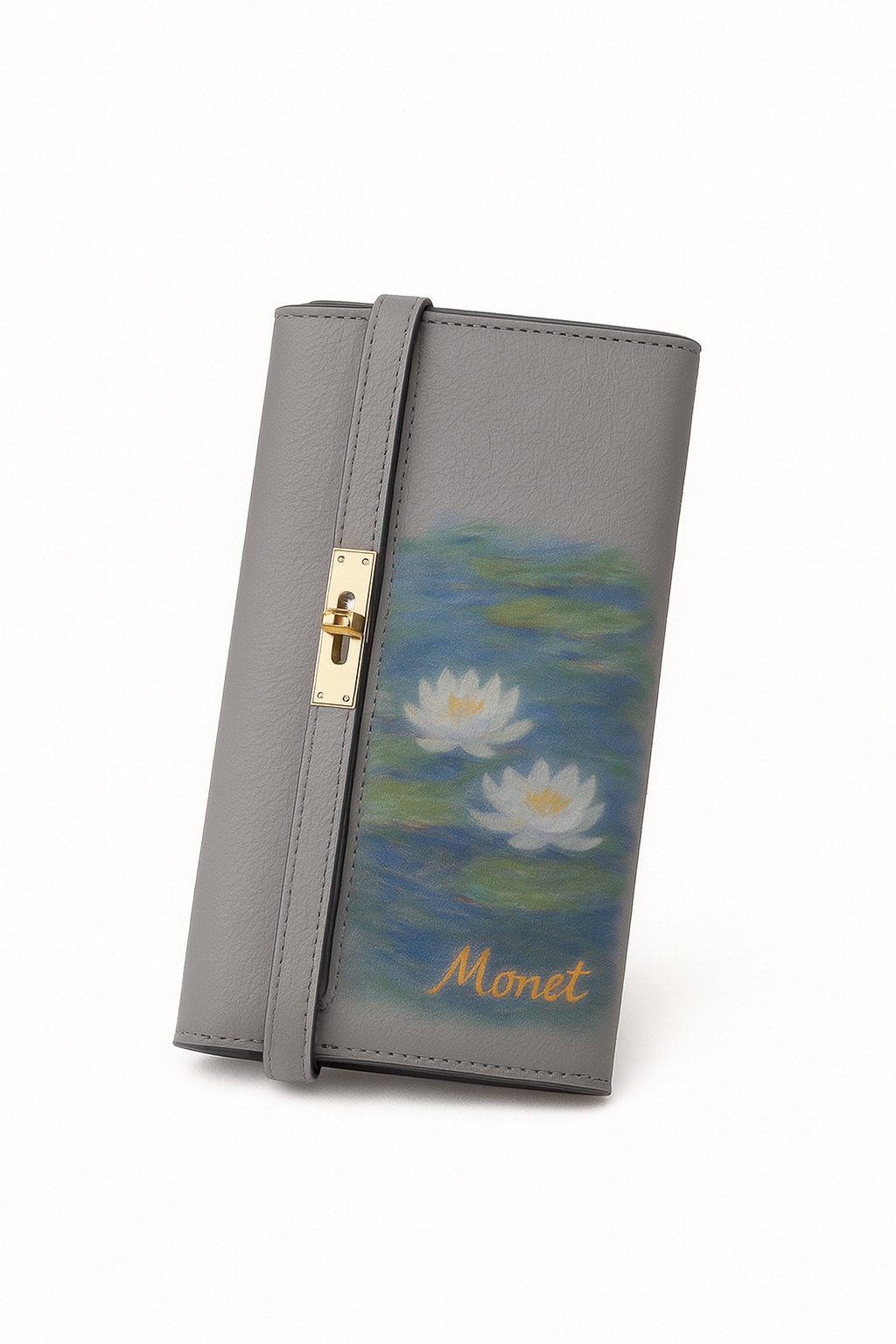 Portofel pictat manual – „Nuferi” (inspirație Monet)